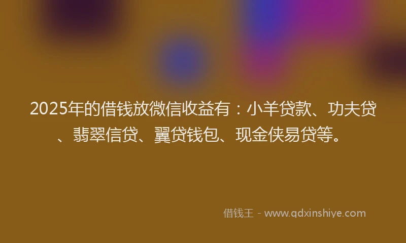 2025年的借钱放微信收益有：小羊贷款、功夫贷、翡翠信贷、翼贷钱包、现金侠易贷等。