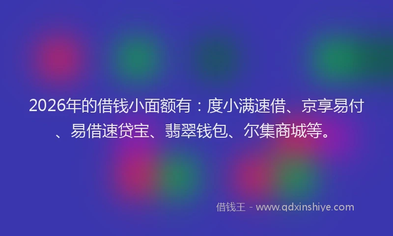 2026年的借钱小面额有：度小满速借、京享易付、易借速贷宝、翡翠钱包、尔集商城等。