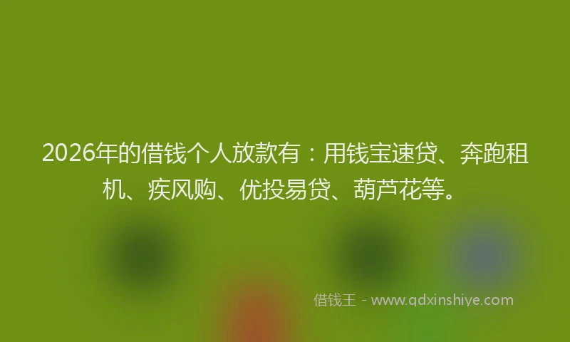 2026年的借钱个人放款有:用钱宝速贷、奔跑租机、疾风购、优投易贷、葫芦花等。