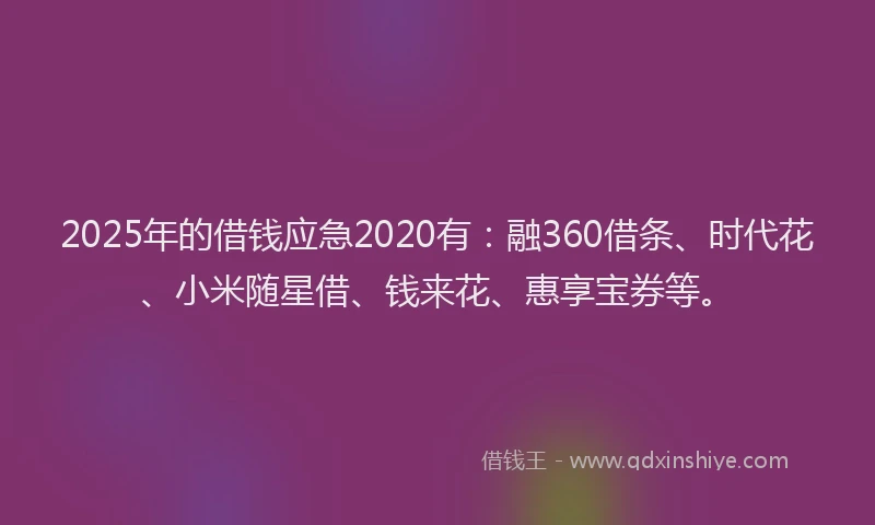 2025年的借钱应急2020有：融360借条、时代花、小米随星借、钱来花、惠享宝券等。