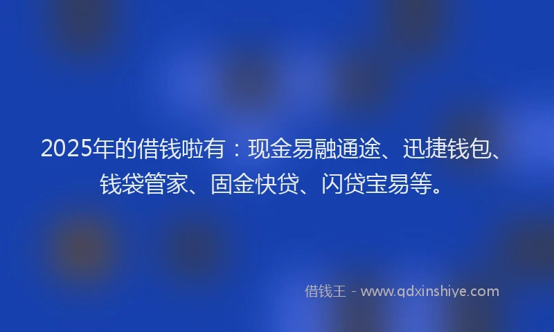 2025年的借钱啦有：现金易融通途、迅捷钱包、钱袋管家、固金快贷、闪贷宝易等。