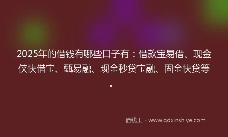 2025年的借钱有哪些口子有：借款宝易借、现金侠快借宝、甄易融、现金秒贷宝融、固金快贷等。