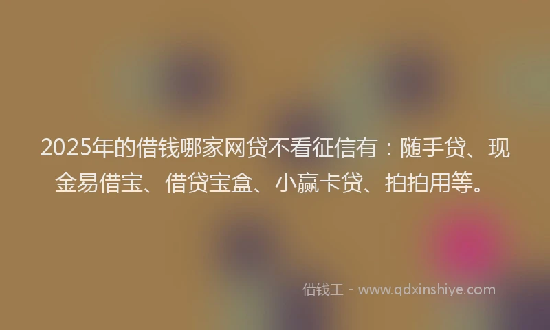 2025年的借钱哪家网贷不看征信有:随手贷、现金易借宝、借贷宝盒、小赢卡贷、拍拍用等。