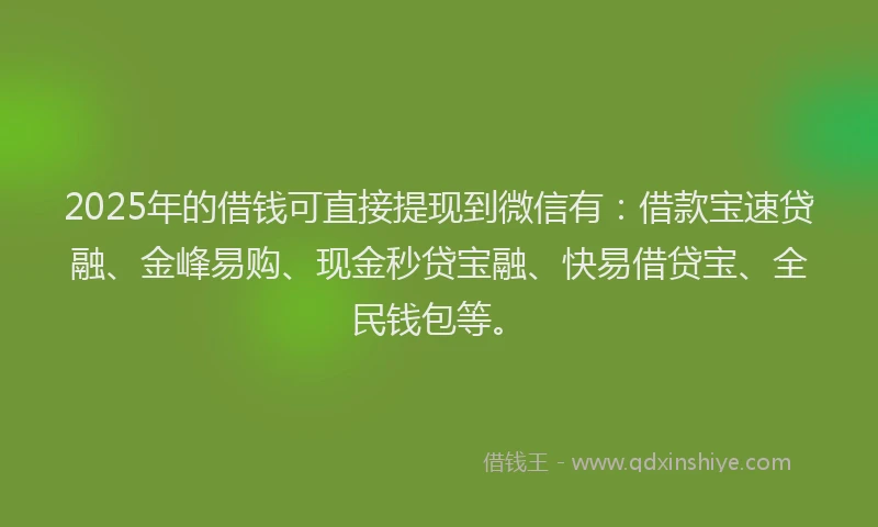 2025年的借钱可直接提现到微信有：借款宝速贷融、金峰易购、现金秒贷宝融、快易借贷宝、全民钱包等。