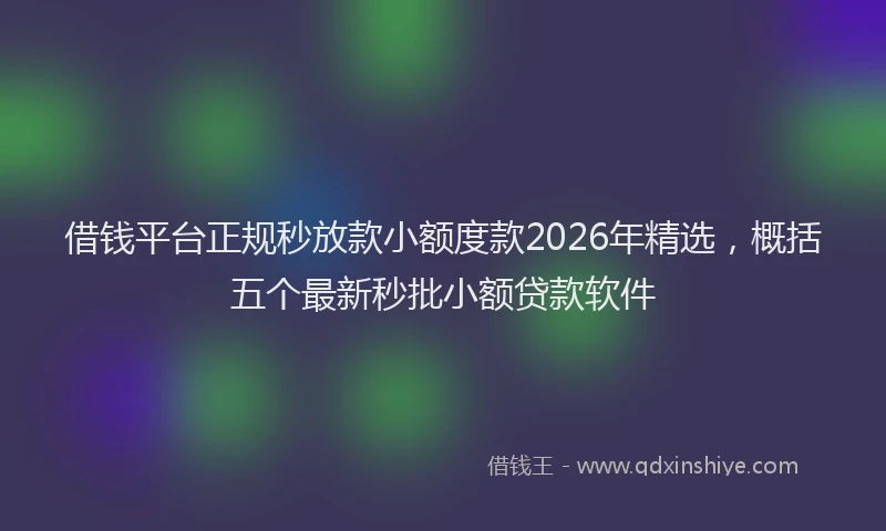 借钱平台正规秒放款小额度款2026年精选，概括五个最新秒批小额贷款软件