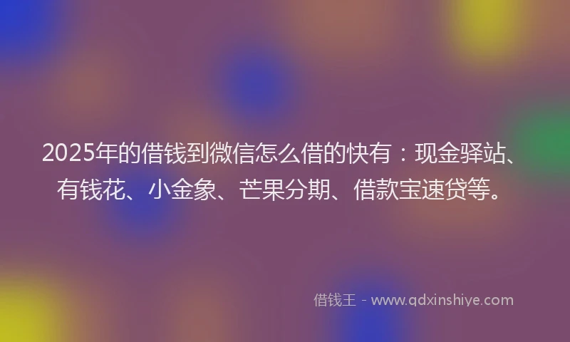 2025年的借钱到微信怎么借的快有:现金驿站、有钱花、小金象、芒果分期、借款宝速贷等。