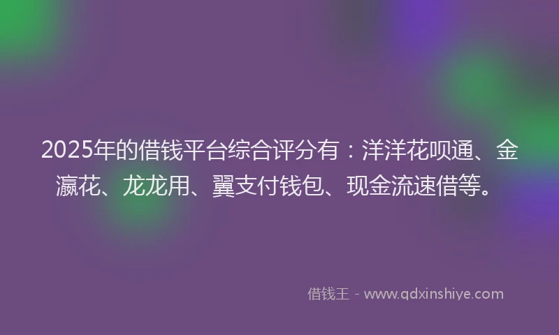 2025年的借钱平台综合评分有：洋洋花呗通、金瀛花、龙龙用、翼支付钱包、现金流速借等。