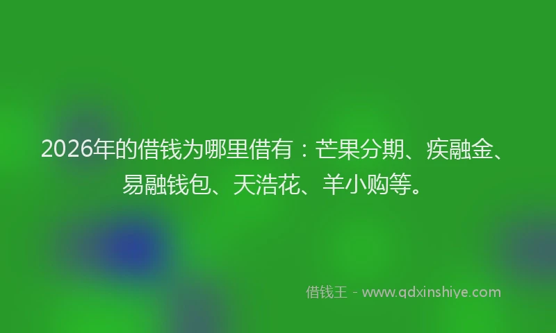 2026年的借钱为哪里借有：芒果分期、疾融金、易融钱包、天浩花、羊小购等。