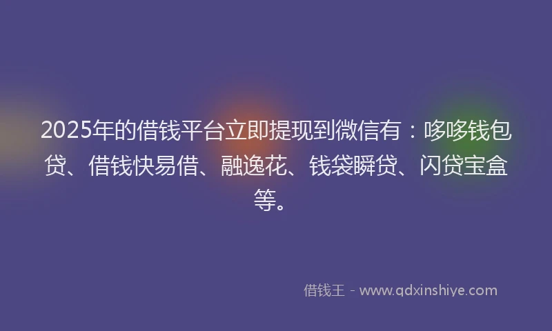2025年的借钱平台立即提现到微信有：哆哆钱包贷、借钱快易借、融逸花、钱袋瞬贷、闪贷宝盒等。