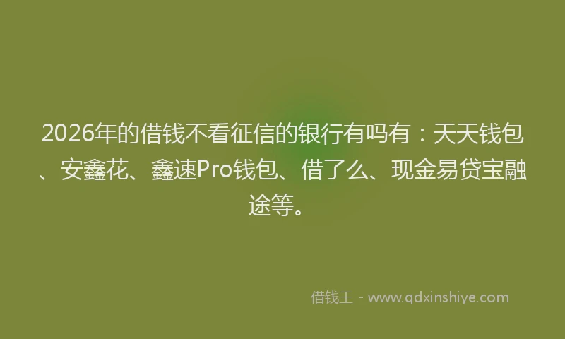 2026年的借钱不看征信的银行有吗有:天天钱包、安鑫花、鑫速Pro钱包、借了么、现金易贷宝融途等。
