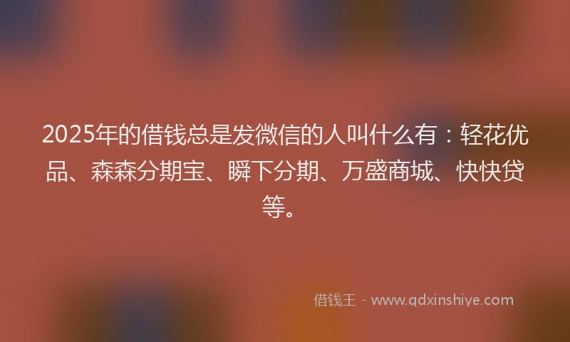 2025年的借钱总是发微信的人叫什么有：轻花优品、森森分期宝、瞬下分期、万盛商城、快快贷等。