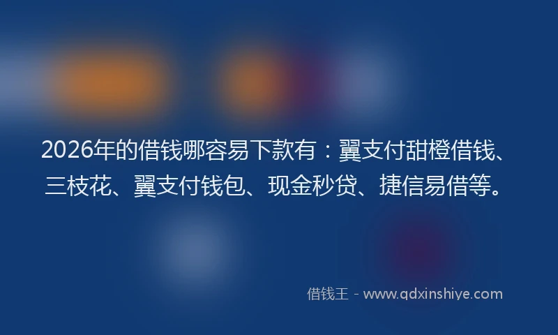 2026年的借钱哪容易下款有:翼支付甜橙借钱、三枝花、翼支付钱包、现金秒贷、捷信易借等。