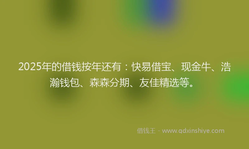 2025年的借钱按年还有：快易借宝、现金牛、浩瀚钱包、森森分期、友佳精选等。