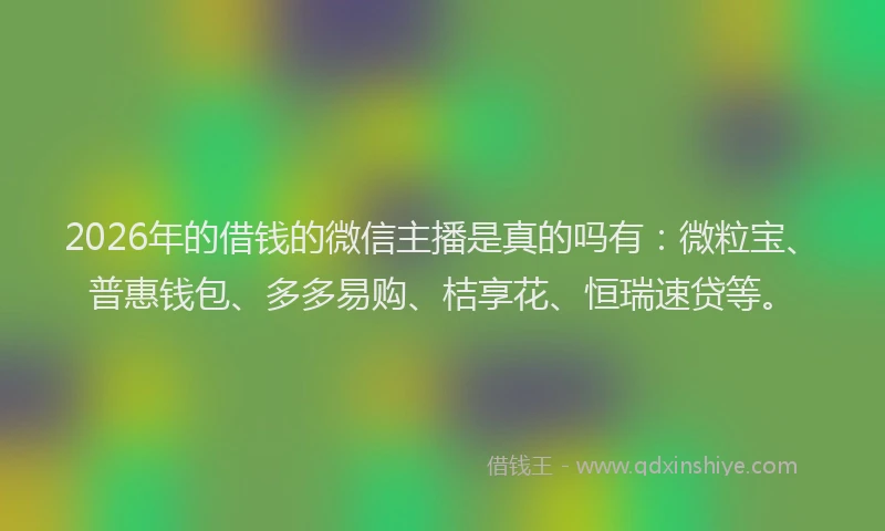 2026年的借钱的微信主播是真的吗有：微粒宝、普惠钱包、多多易购、桔享花、恒瑞速贷等。