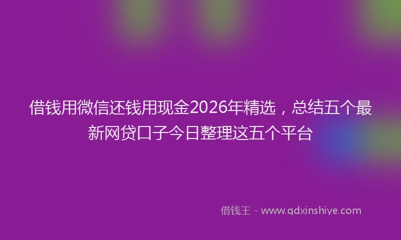 借钱用微信还钱用现金2026年精选，总结五个最新网贷口子今日整理这五个平台