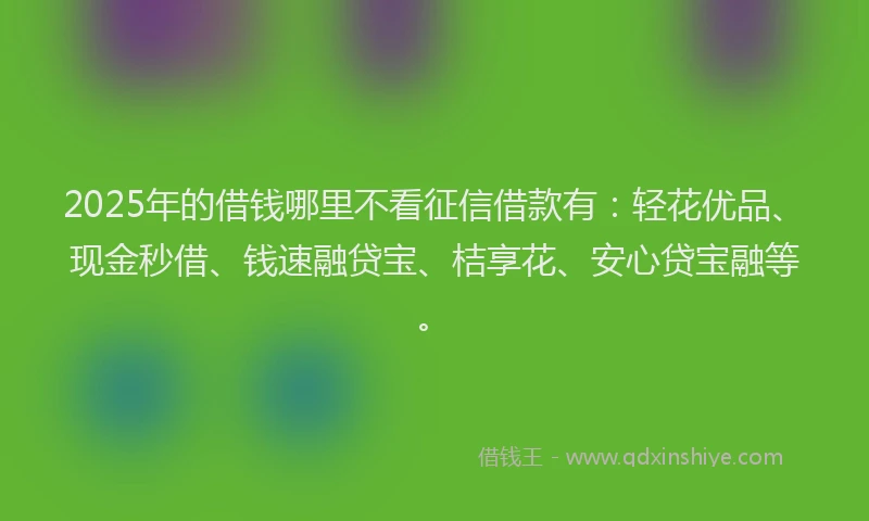 2025年的借钱哪里不看征信借款有:轻花优品、现金秒借、钱速融贷宝、桔享花、安心贷宝融等。