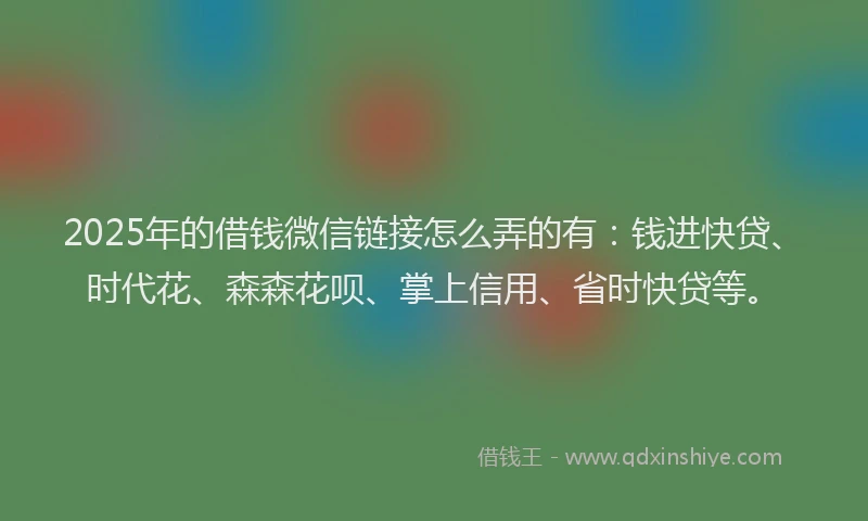 2025年的借钱微信链接怎么弄的有：钱进快贷、时代花、森森花呗、掌上信用、省时快贷等。