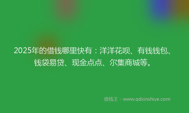 2025年的借钱哪里快有：洋洋花呗、有钱钱包、钱袋易贷、现金点点、尔集商城等。