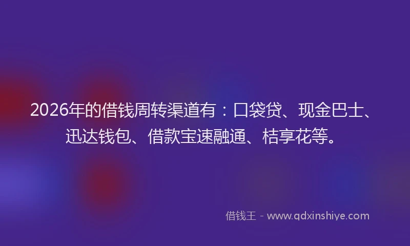 2026年的借钱周转渠道有：口袋贷、现金巴士、迅达钱包、借款宝速融通、桔享花等。