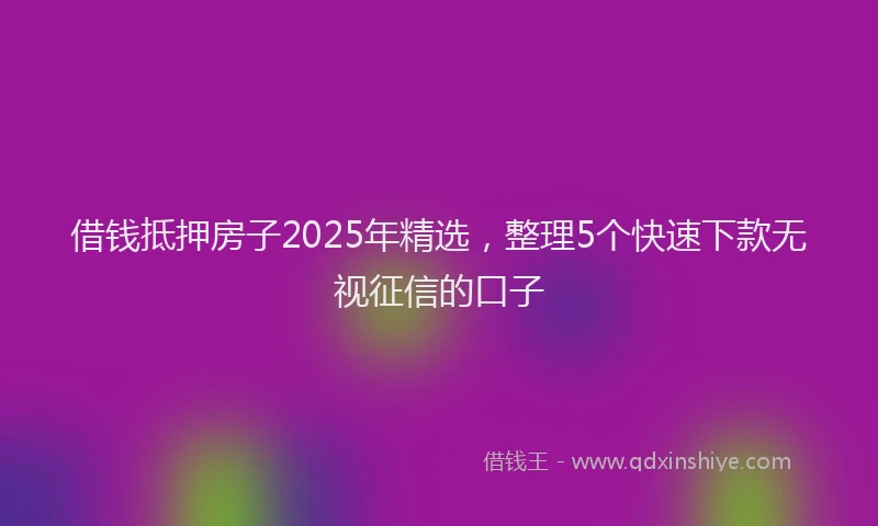 借钱抵押房子2025年精选，整理5个快速下款无视征信的口子
