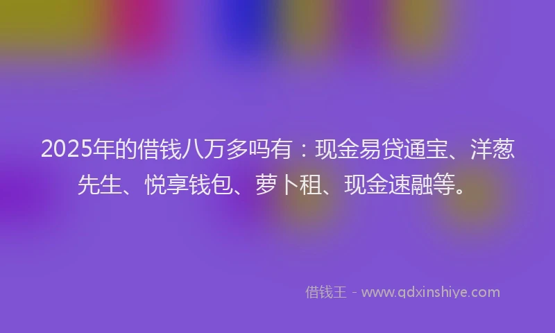 2025年的借钱八万多吗有：现金易贷通宝、洋葱先生、悦享钱包、萝卜租、现金速融等。