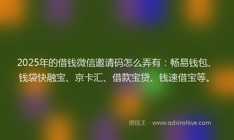 2025年的借钱微信邀请码怎么弄有：畅易钱包、钱袋快融宝、京卡汇、借款宝贷、钱速借宝等。