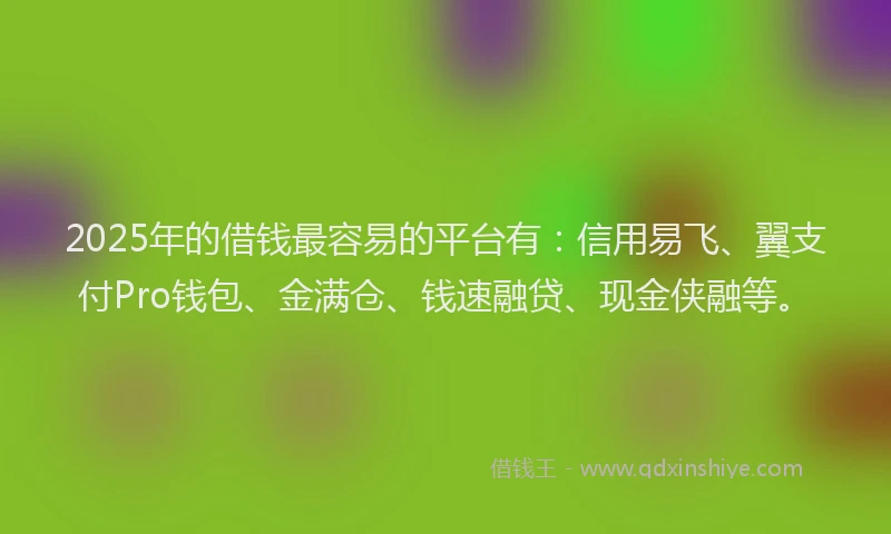 2025年的借钱最容易的平台有：信用易飞、翼支付Pro钱包、金满仓、钱速融贷、现金侠融等。
