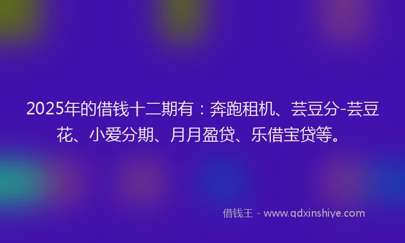 2025年的借钱十二期有:奔跑租机、芸豆分-芸豆花、小爱分期、月月盈贷、乐借宝贷等。