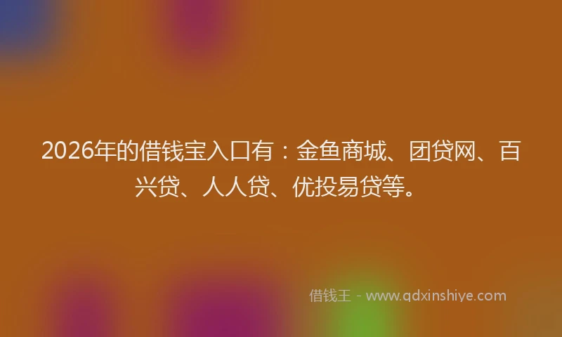 2026年的借钱宝入口有：金鱼商城、团贷网、百兴贷、人人贷、优投易贷等。