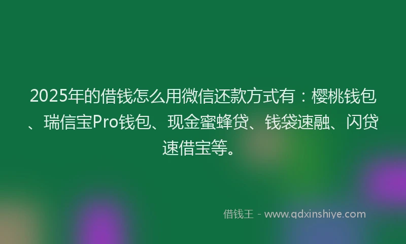 2025年的借钱怎么用微信还款方式有：樱桃钱包、瑞信宝Pro钱包、现金蜜蜂贷、钱袋速融、闪贷速借宝等。
