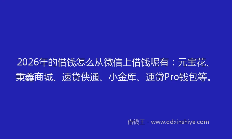 2026年的借钱怎么从微信上借钱呢有：元宝花、秉鑫商城、速贷侠通、小金库、速贷Pro钱包等。