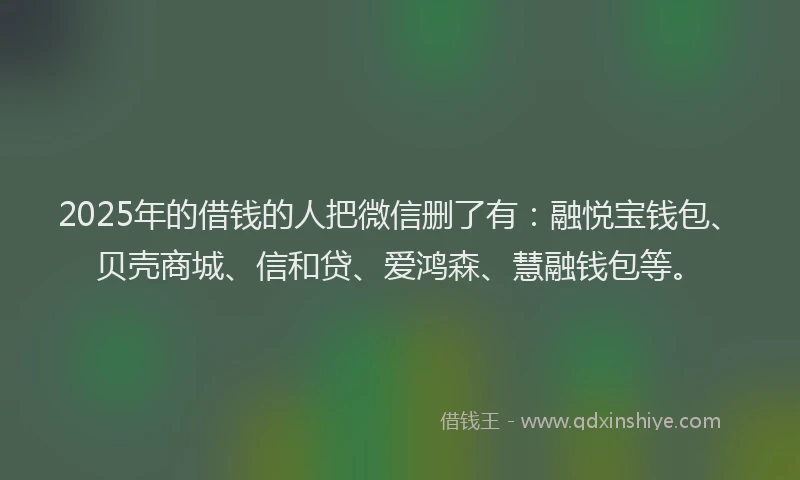 2025年的借钱的人把微信删了有：融悦宝钱包、贝壳商城、信和贷、爱鸿森、慧融钱包等。