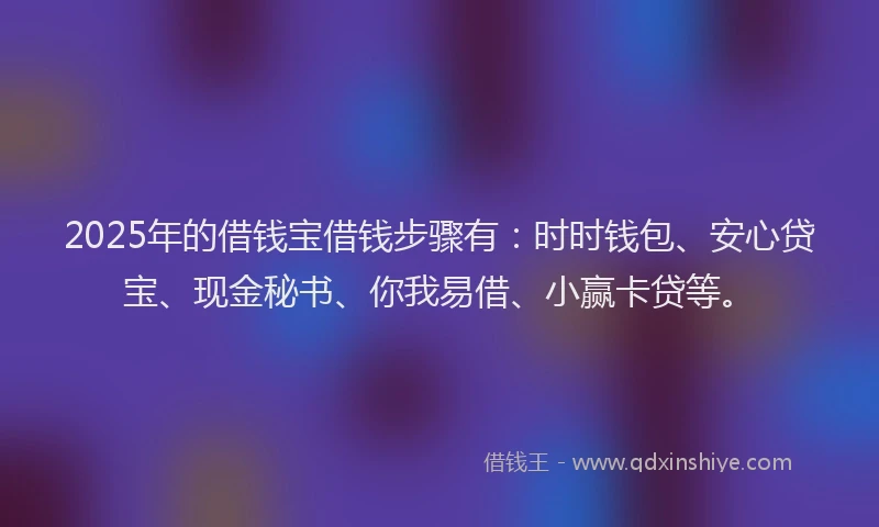 2025年的借钱宝借钱步骤有:时时钱包、安心贷宝、现金秘书、你我易借、小赢卡贷等。