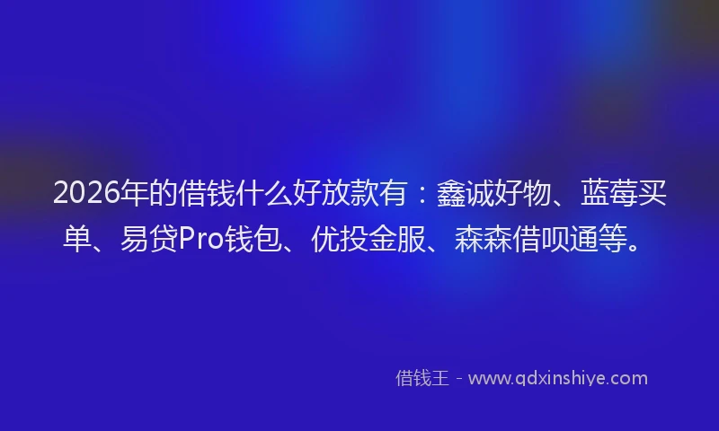 2026年的借钱什么好放款有：鑫诚好物、蓝莓买单、易贷Pro钱包、优投金服、森森借呗通等。