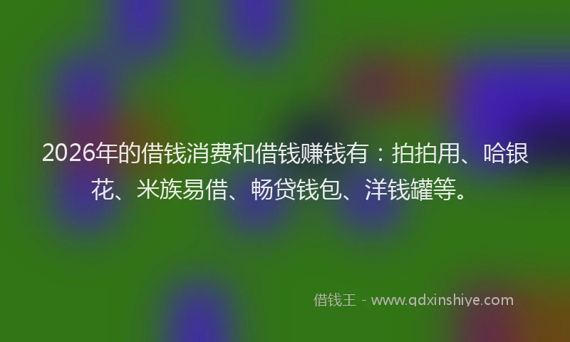 2026年的借钱消费和借钱赚钱有：拍拍用、哈银花、米族易借、畅贷钱包、洋钱罐等。