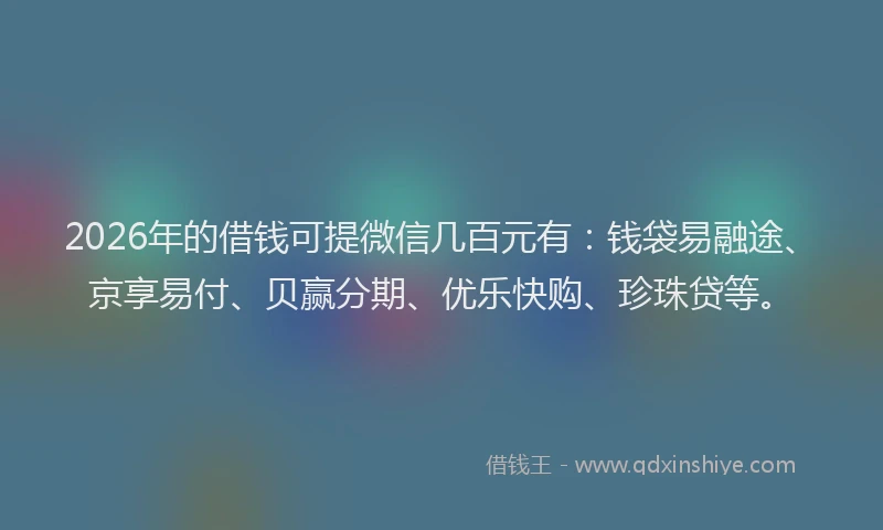 2026年的借钱可提微信几百元有:钱袋易融途、京享易付、贝赢分期、优乐快购、珍珠贷等。