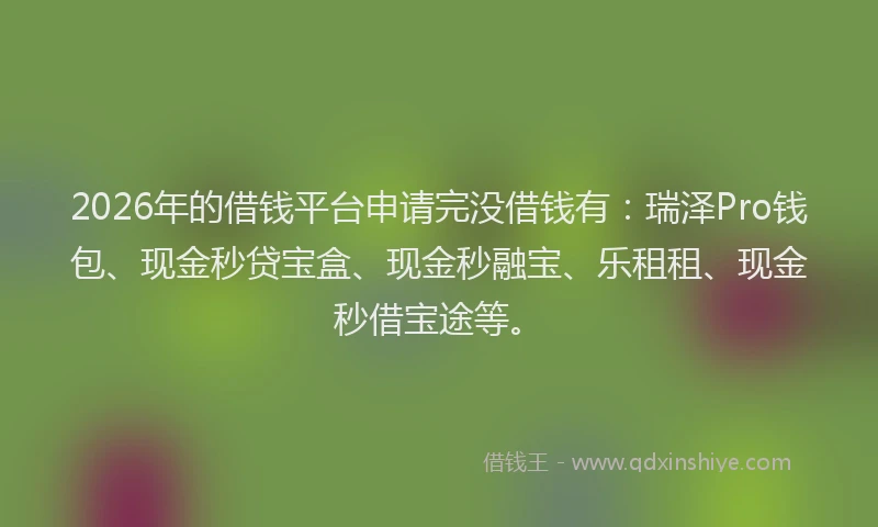 2026年的借钱平台申请完没借钱有:瑞泽Pro钱包、现金秒贷宝盒、现金秒融宝、乐租租、现金秒借宝途等。