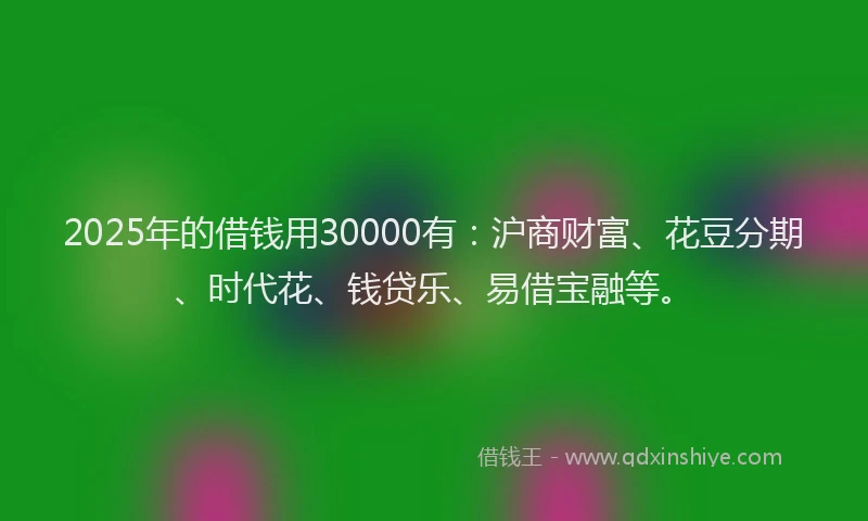 2025年的借钱用30000有：沪商财富、花豆分期、时代花、钱贷乐、易借宝融等。