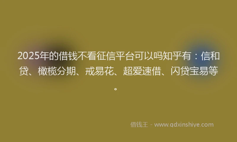 2025年的借钱不看征信平台可以吗知乎有:信和贷、橄榄分期、戒易花、超爱速借、闪贷宝易等。