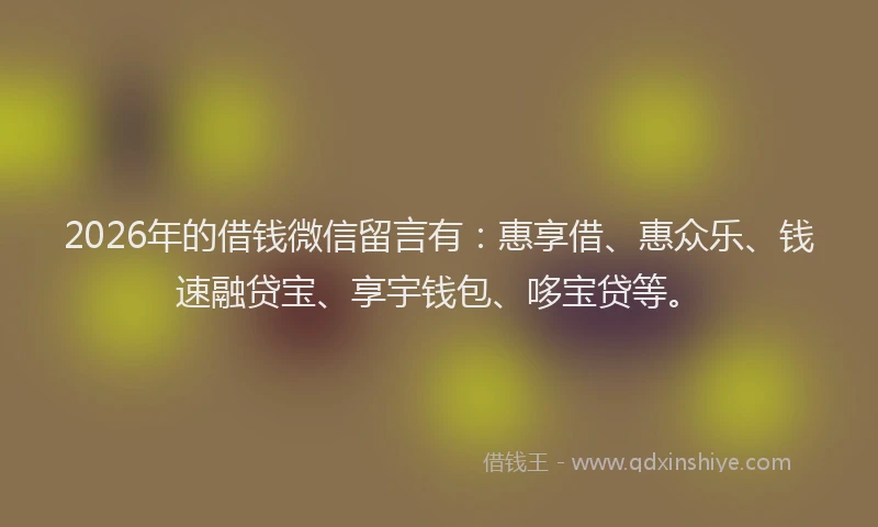 2026年的借钱微信留言有：惠享借、惠众乐、钱速融贷宝、享宇钱包、哆宝贷等。
