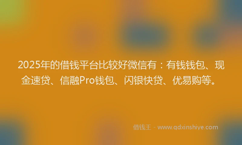 2025年的借钱平台比较好微信有：有钱钱包、现金速贷、信融Pro钱包、闪银快贷、优易购等。