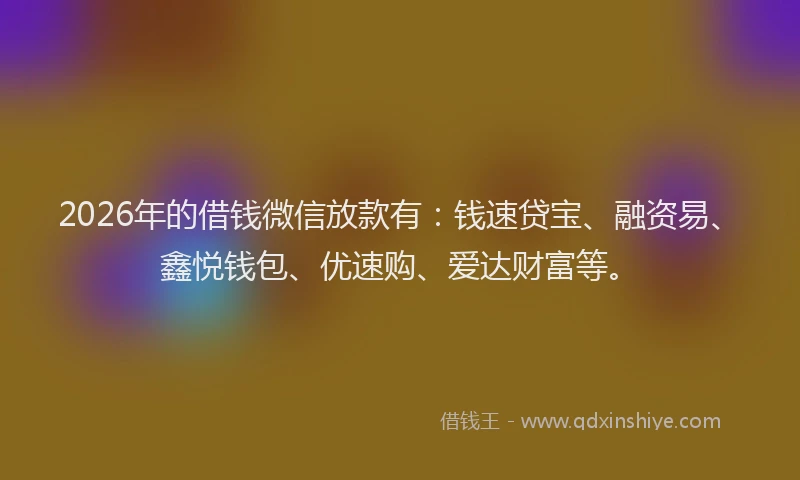 2026年的借钱微信放款有：钱速贷宝、融资易、鑫悦钱包、优速购、爱达财富等。