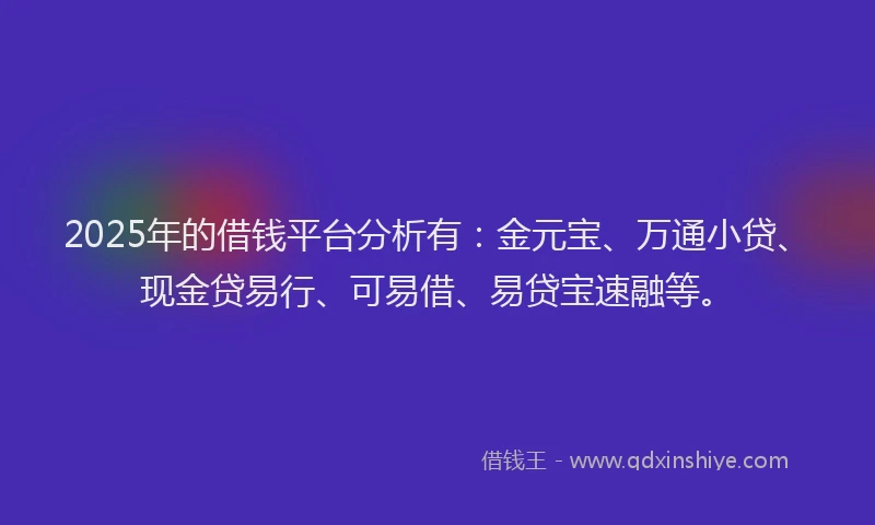 2025年的借钱平台分析有：金元宝、万通小贷、现金贷易行、可易借、易贷宝速融等。