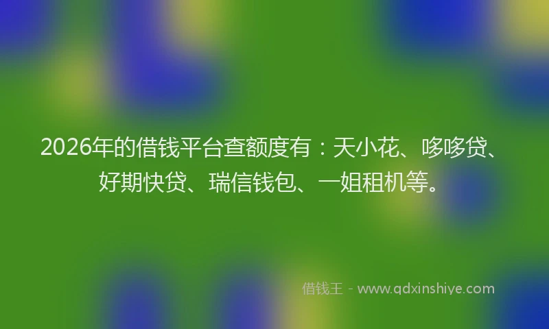 2026年的借钱平台查额度有:天小花、哆哆贷、好期快贷、瑞信钱包、一姐租机等。
