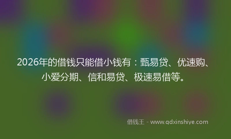 2026年的借钱只能借小钱有:甄易贷、优速购、小爱分期、信和易贷、极速易借等。