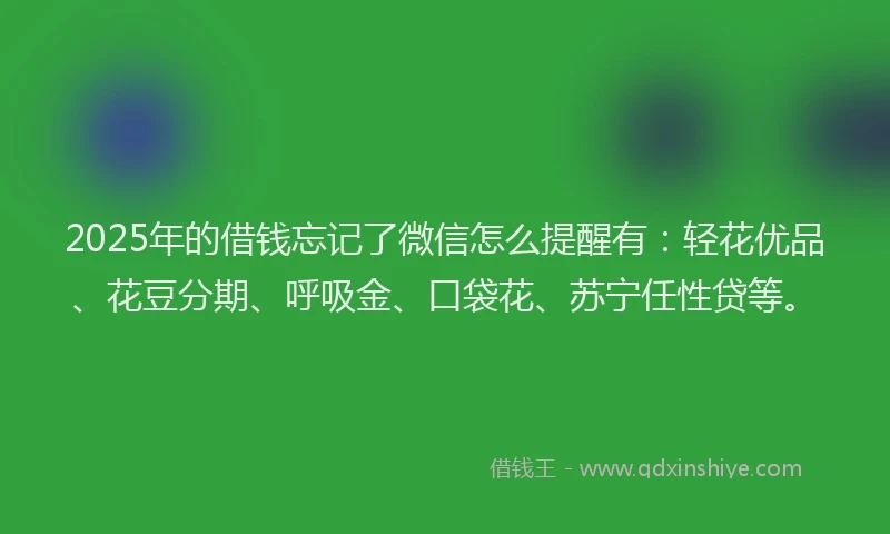 2025年的借钱忘记了微信怎么提醒有：轻花优品、花豆分期、呼吸金、口袋花、苏宁任性贷等。