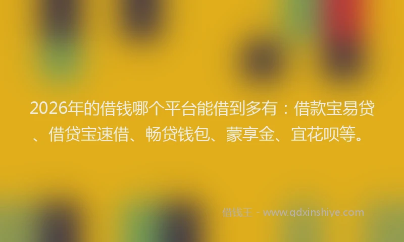2026年的借钱哪个平台能借到多有：借款宝易贷、借贷宝速借、畅贷钱包、蒙享金、宜花呗等。