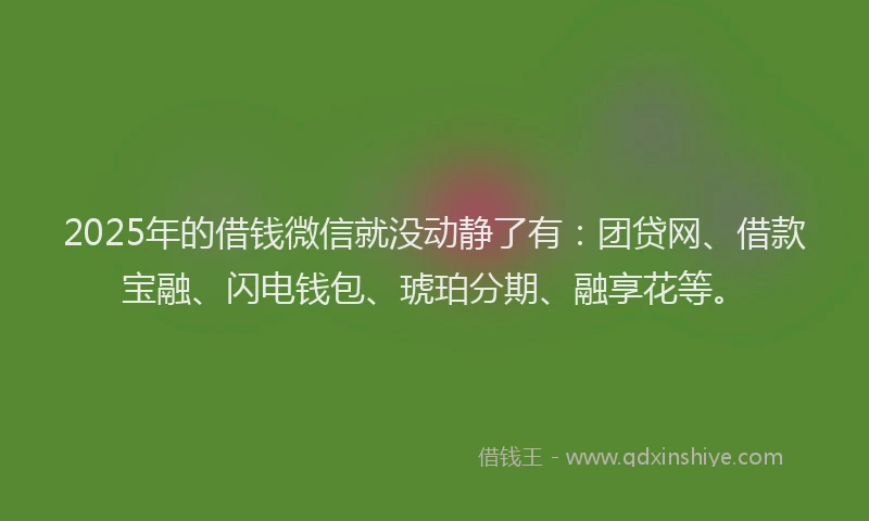 2025年的借钱微信就没动静了有:团贷网、借款宝融、闪电钱包、琥珀分期、融享花等。