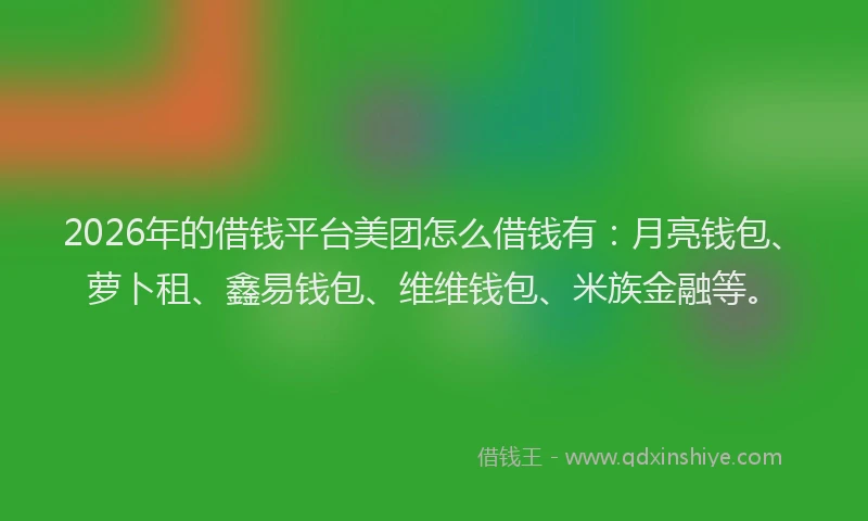 2026年的借钱平台美团怎么借钱有：月亮钱包、萝卜租、鑫易钱包、维维钱包、米族金融等。