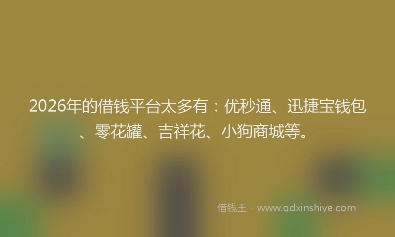2026年的借钱平台太多有：优秒通、迅捷宝钱包、零花罐、吉祥花、小狗商城等。